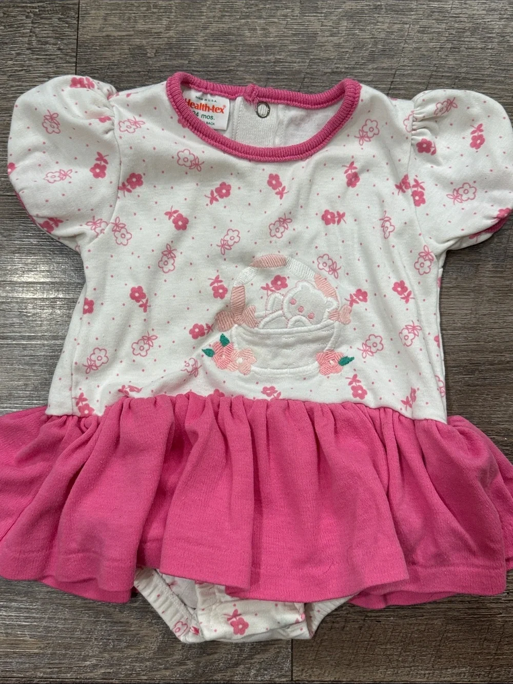 Vintage Health-tex Made in USA White and Pink Floral Skirted Bodysuit size 24m